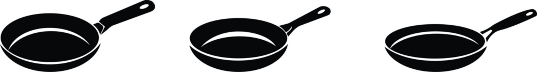 Frying Pan icon set.cooking kitchen, skillet cook, black iron pot frying pan vector illustration.Skillet for frying, cooking pancakes. Kitchen utensil in flat vector illustration.