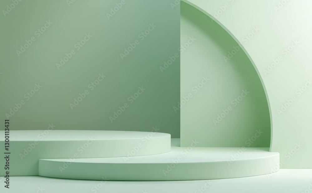 Poster abstract green background with circular shapes and levels, showcasing minimalism in design, suitable