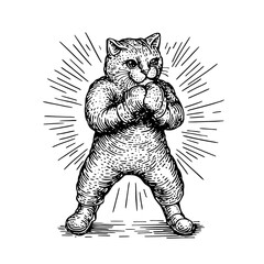 Illustration of a cat dressed in boxing gloves portraying a strong and confident stance in a playful cartoon style
