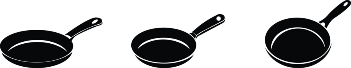 Frying Pan icon set.cooking kitchen, skillet cook, black iron pot frying pan vector illustration.Skillet for frying, cooking pancakes. Kitchen utensil in flat vector illustration.