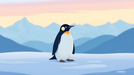 Fototapeta premium Stylized Penguin Vector Illustration with Pastel Colors on a Frozen Landscape