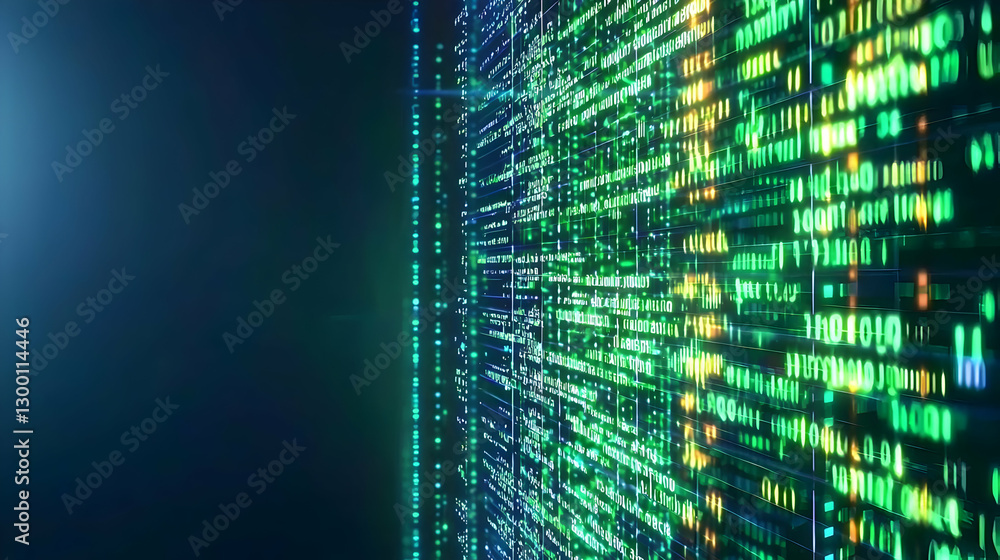 Aufkleber abstract digital data matrix visualization with green and blue light lines