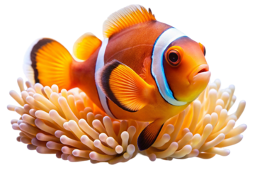 clown fish on a coral isolated on transparent background