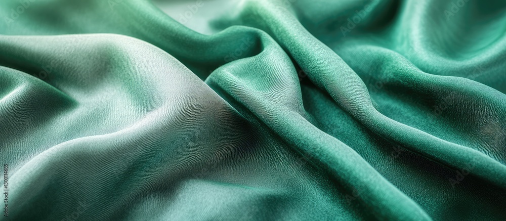 Poster textured green gradient fabric with soft folds showcasing a rich crushed look creating visual depth 