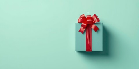 Obraz premium Simple Yet Elegant Christmas Gift Box with Soft Red Ribbon and a Delicate Sparkle on a Clean Background