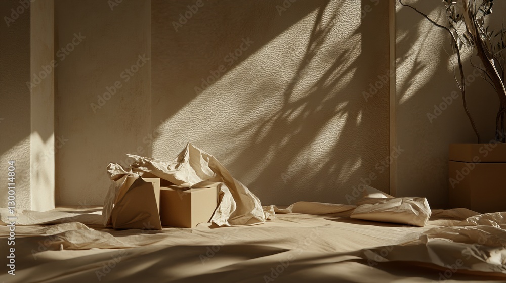 Poster minimalistic packaging with soft textures and lighting