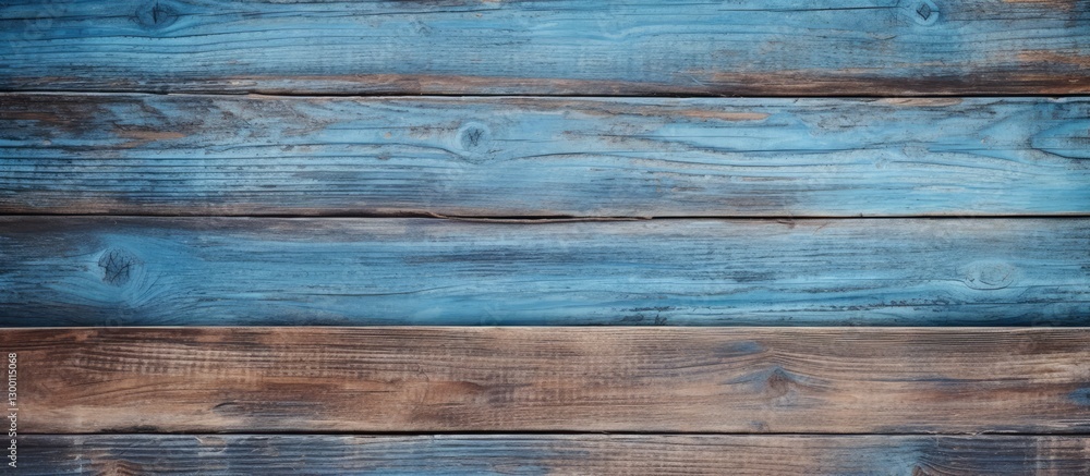 Poster vintage wooden backdrop with varying shades of blue and brown, featuring horizontal planks for versa