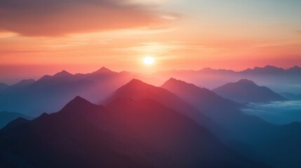 Obraz premium Breathtaking Mountain Sunrise Transforming the Landscape with Serene Colors and Natural Beauty