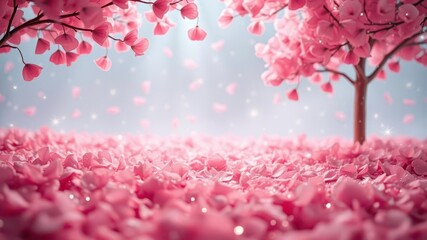  Delicate Candy Coated Landscape with Lush Pink Petals and Sparkling Stars
