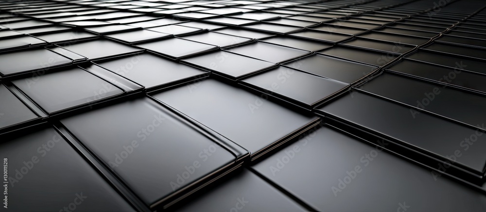 Leinwandbilder Dark textured tiles arranged in a diagonal grid pattern, featuring shades of black and gray, with varying light reflections across the surface.
