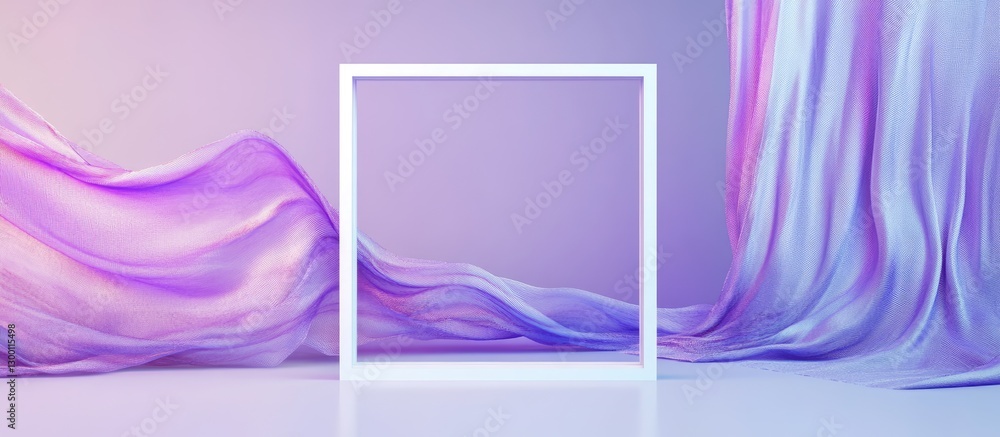 Leinwandbilder abstract background featuring flowing purple and pink fabric with a white rectangular frame centered