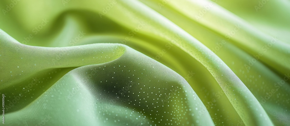 Poster light green fabric texture with a subtle sheen creating smooth drapes, featuring a delicate pattern 