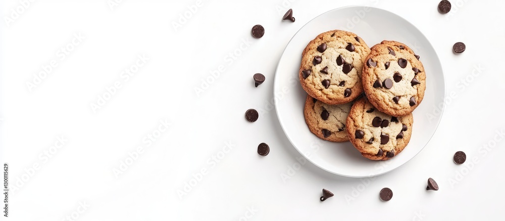 Aufkleber delicious homemade chocolate chip cookies arranged in a white plate centered on a bright background 