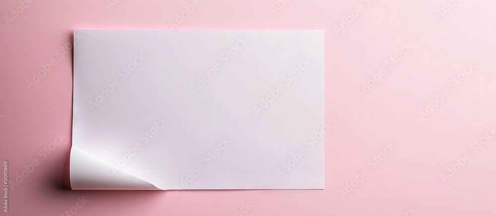 Aufkleber light pink background with a curled corner of a white sheet of paper positioned slightly off-center 