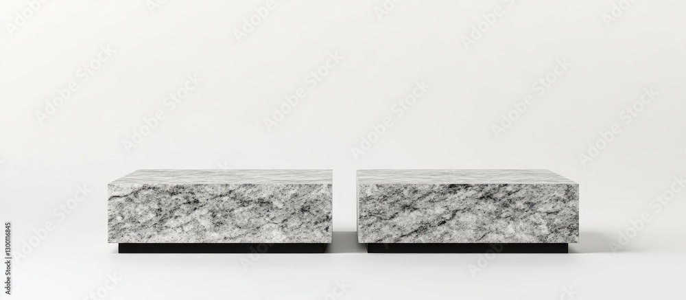 Poster granite podiums with black frames in a minimalist design on a white background ideal for luxury prod