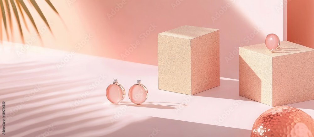 Aufkleber sustainable jewelry packaging displayed on soft pink backdrop featuring two rounded boxes and modern