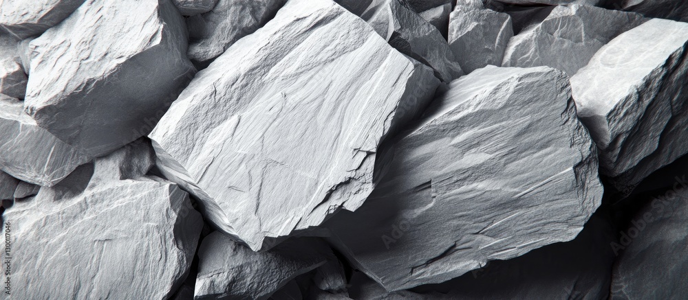 Poster textured grey quarry stone background with large angular rocks showcasing unique striations and roug
