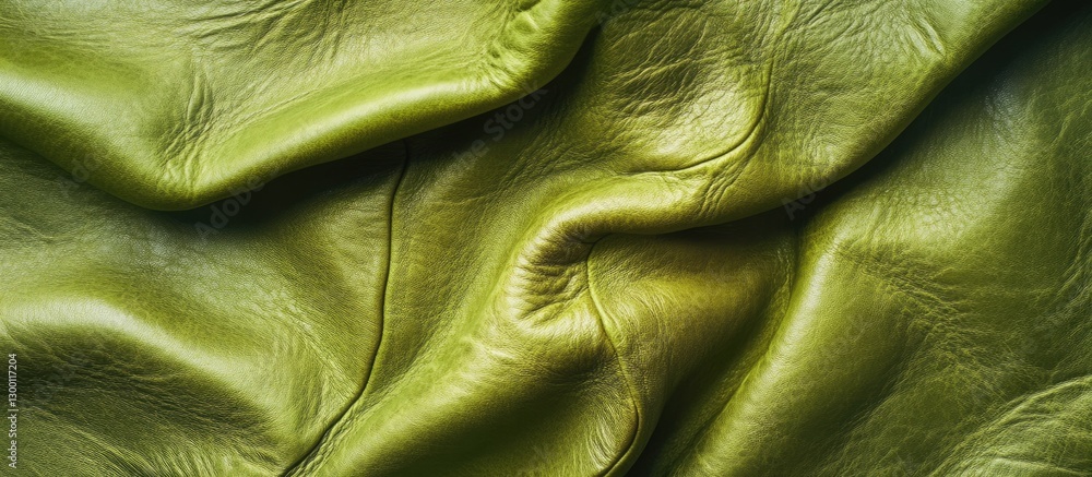 Poster Textured lime leather fabric with rich green tones displaying wrinkles and folds creating a unique surface suitable for design applications
