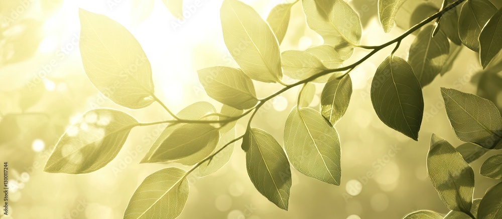 Aufkleber sunlit green leaves gracefully dappled by soft golden light creating a warm natural ambiance with a 