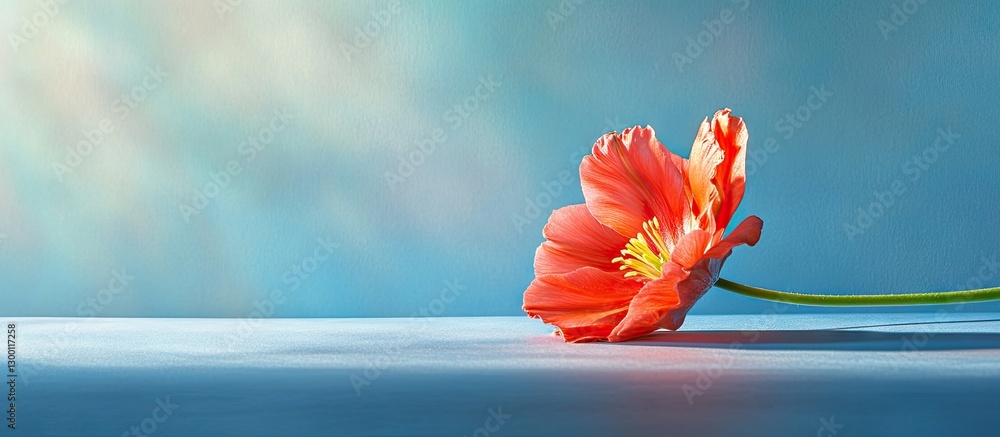 Aufkleber vibrant orange flower lying gently on a smooth surface with a soft blue background highlighting spri