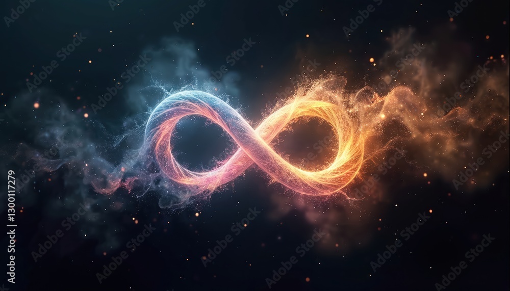 Poster illustration of quantum entanglement with fractal energy on dark space background. generative ai ima