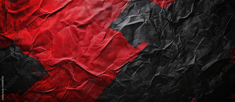 Poster abstract rumpled pattern in red and black on a dark polished background creating a dynamic panoramic