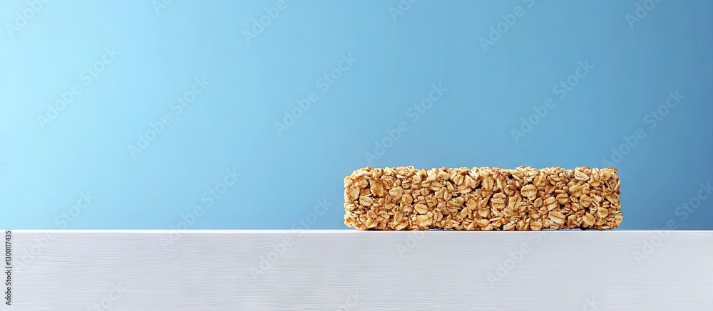 Poster granola bar placed on a white surface against a light blue background showcasing a clean minimalist 