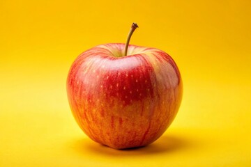 Delicious Red Apple with a Yellow Backdrop, Ideal for Food and Health Content