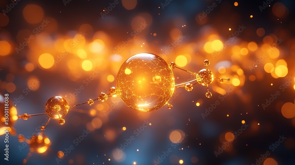 Poster abstract golden molecules connected by thin lines on soft background, 32k resolution
