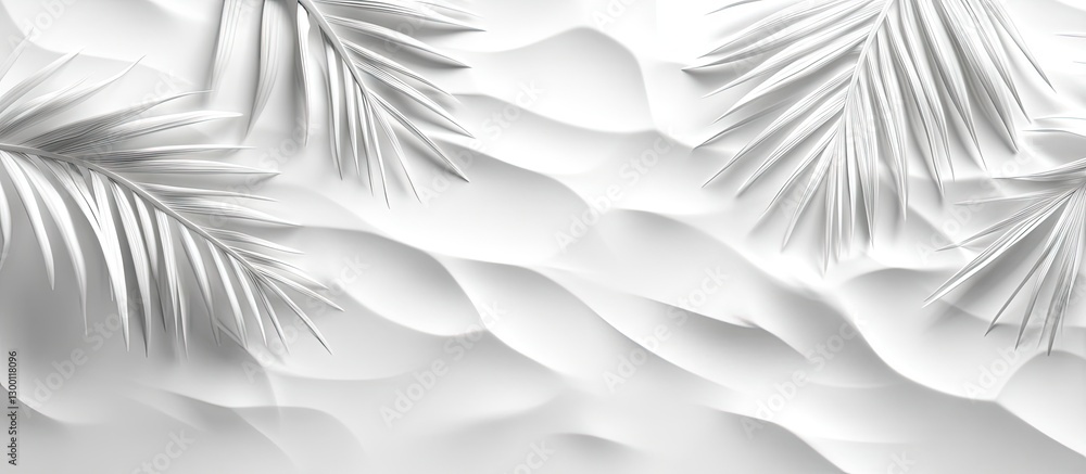 Aufkleber soft gray-green shadows of palm leaves on a textured bright white background with elegant waves crea