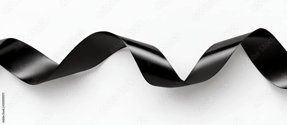 Aufkleber black shiny ribbon gracefully twists in a dynamic wave pattern against a clean white background, emp
