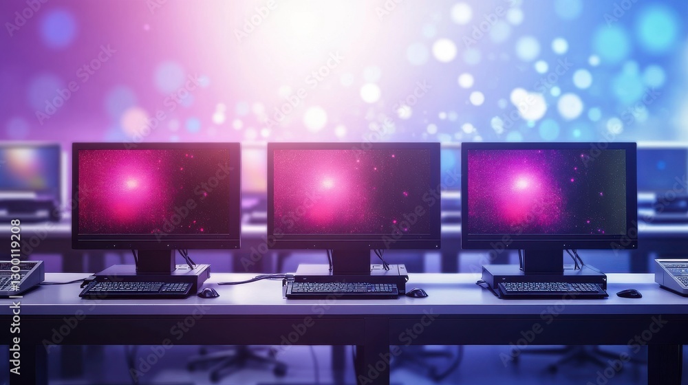 Aufkleber multiple monitors displaying abstract lighting effects