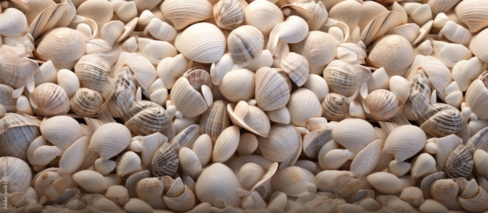 Poster seashells scattered on a sandy background with a white central space for inscriptions providing a be