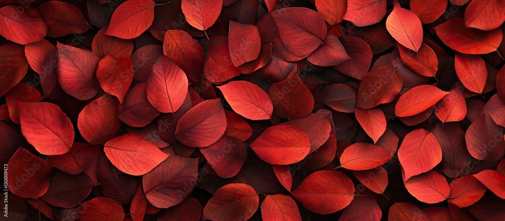 Poster vibrant red autumn maple leaves densely layered on a dark background creating a rich textured patter