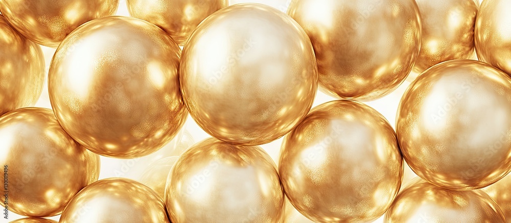 Poster Shiny gold metallic balloons clustered closely on a bright white background creating a joyful and festive atmosphere ideal for celebrations