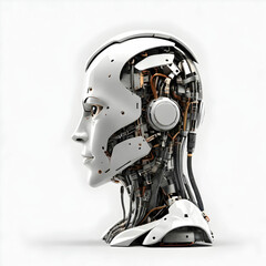 Fototapeta premium AI robot in deep thought, side view, isolated on a transparent background.