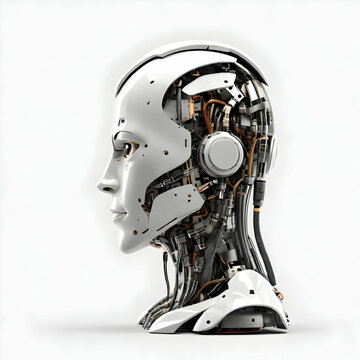 recommend clip art: AI robot in deep thought, side view, isolated on a transparent background.