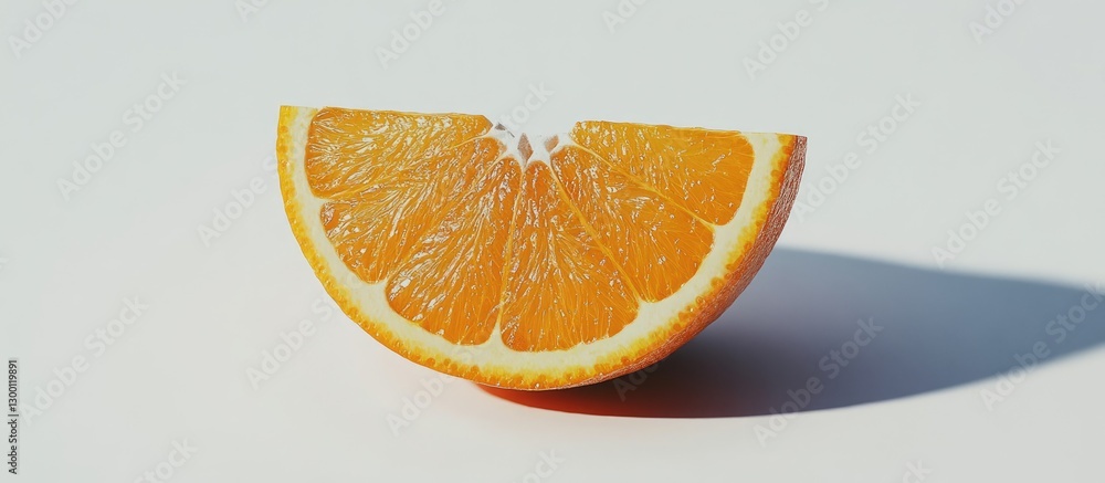 Poster bright orange sliced orange half positioned centrally on a clean white background with soft shadows 