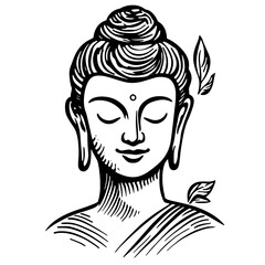 Buddha statue illustration surrounded by leaves promoting peace and meditation