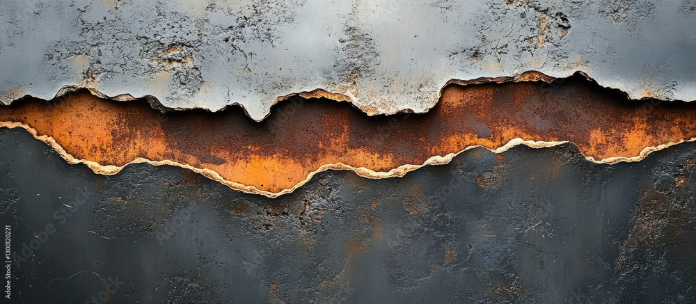 Poster Rusty metal surface with contrasting orange and dark gray textures, featuring a wavy rust line across the center, creating an industrial aesthetic.