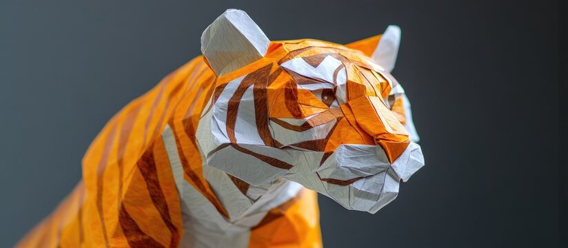 Detailed origami tutorial for crafting a realistic tiger figurine from orange and white paper with clear step-by-step instructions for children.