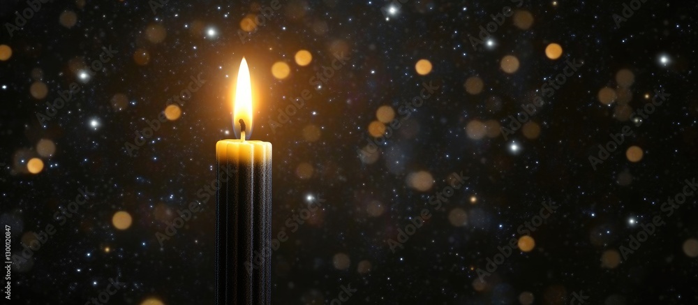 Aufkleber candle glowing brightly against a dark starry backdrop with shimmering golden bokeh enhancing the fe
