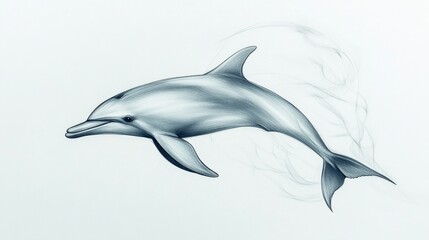 Minimalist dolphin outline ocean digital art bright white background side view minimalism