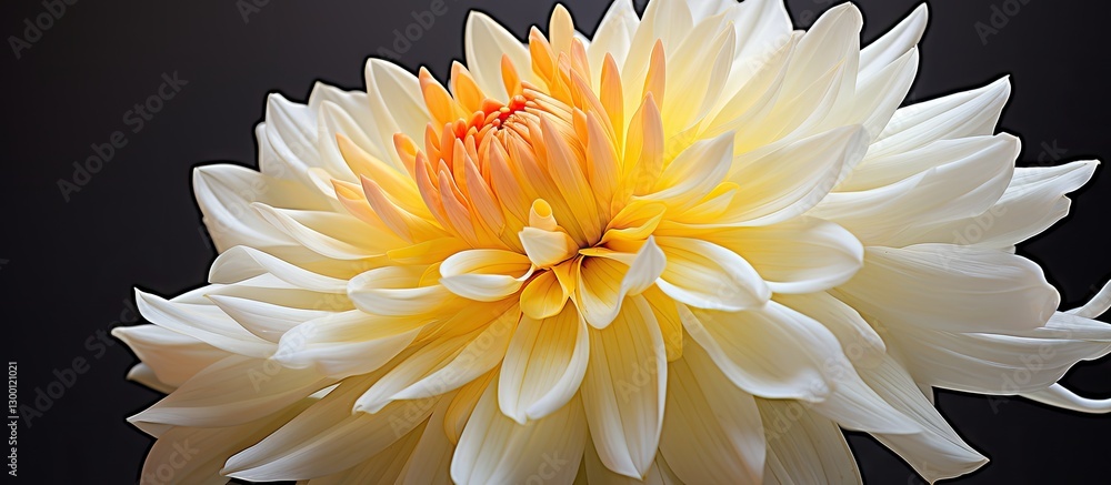 Aufkleber close up of a vibrant yellow and white lotus flower on a dark background with ample negative space f
