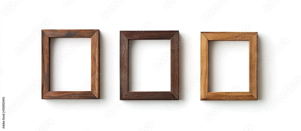 Aufkleber set of three brown wooden frames on a white background arranged in a row featuring varying shades of