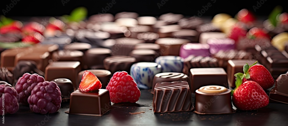 Aufkleber delectable swiss chocolate assortment displayed on a dark surface with berries and mint garnishing i