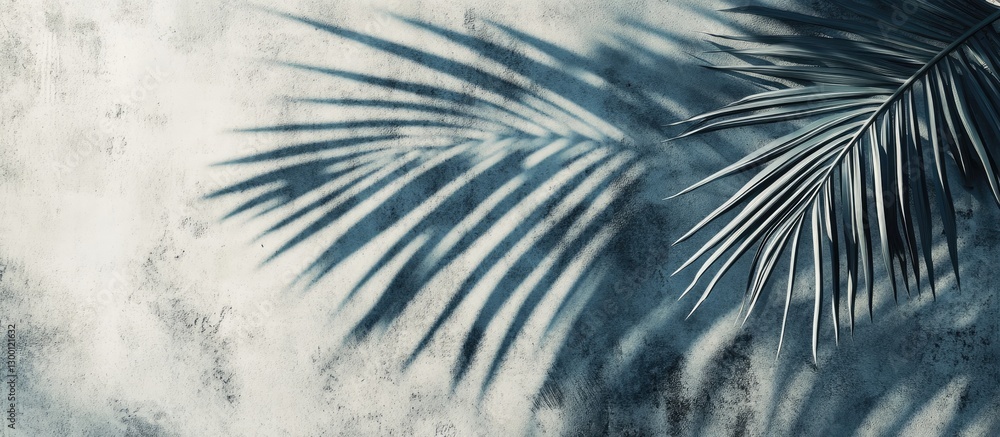 Aufkleber soft shadows of tropical palm leaves in dark green hues on light textured concrete background creati
