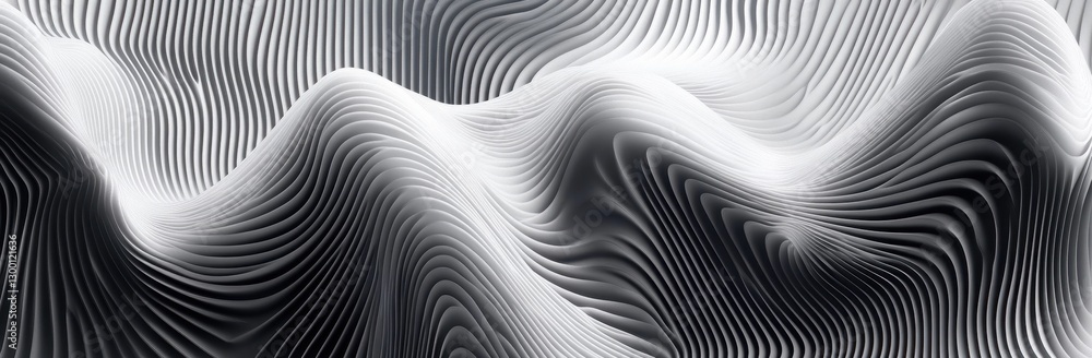 Poster abstract monochrome wave pattern featuring flowing lines and curves creating a sense of depth and mo