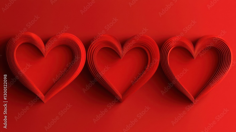 Poster three dimensional red hearts on red background valentines day design
