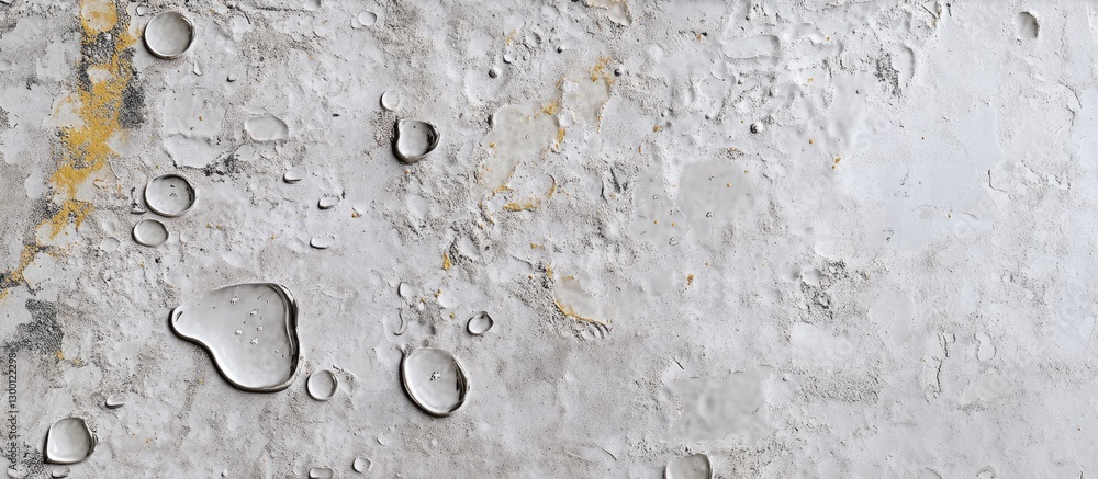 Poster textured gray concrete surface with clear water droplets scattered across, creating a contrast betwe
